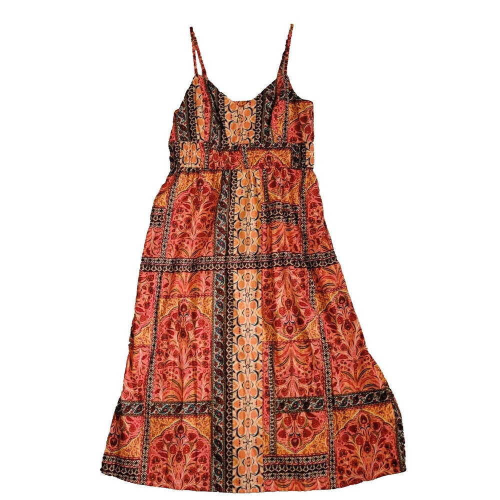Old Navy Midi Dress Women Medium Pink Paisley Babydoll Boho Patchwork Cottage